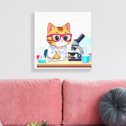Kawaii Scientist Cat – Cute Cartoon Lab Canvas Art Leinwanddruck (Insitu (Wohnzimmer))