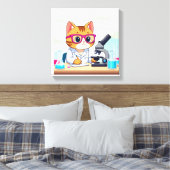 Kawaii Scientist Cat – Cute Cartoon Lab Canvas Art Leinwanddruck (Insitu (Schlafzimmer))