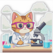 Kawaii Scientist Cat – Cute Lab Cat Vinyl Sticker (Vorderseite)