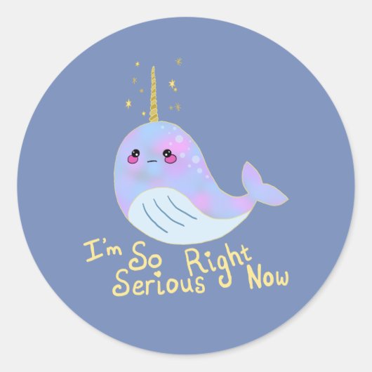 Kawaii Serious Narwhal Runder Aufkleber (Vorderseite)