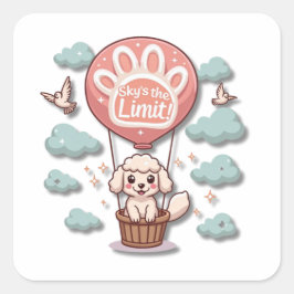 Kawaii Sheepdog in Hot Air Ballon Quadratischer Aufkleber