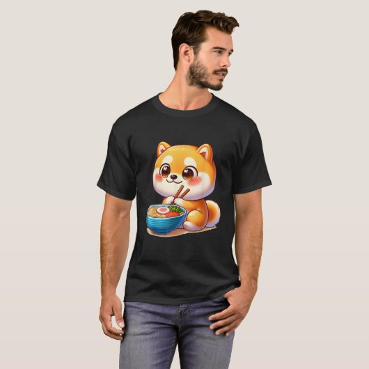 Kawaii Shiba Inu Dog Ramen Noodles T-Shirt (Vorne ganz)