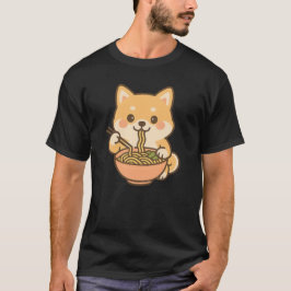 Kawaii Shiba Inu Eating Ramen - Niedlicher Noodle  T-Shirt