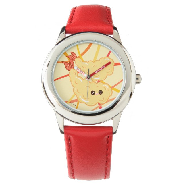 Kawaii Shrimp Tempura Zeichne japanisch Niedlich Armbanduhr (Vorderseite)