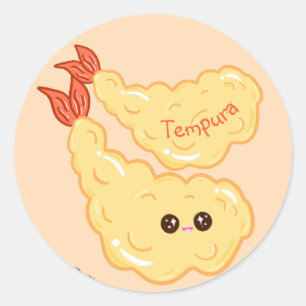 Kawaii Shrimp Tempura Zeichne Japanisch Runder Aufkleber