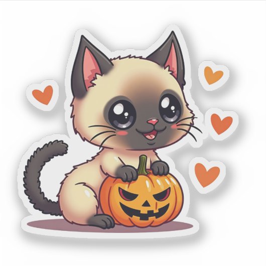 Kawaii Siamese Kitten - Halloween Chibi Aufkleber (Vorderseite)