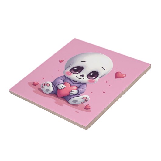 Kawaii Skeleton Holding Heart Fliese (Seite)