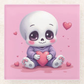 Kawaii Skeleton Holding Heart Glasuntersetzer (Vorderseite)