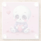 Kawaii Skeleton Holding Heart Glasuntersetzer (Rückseite)