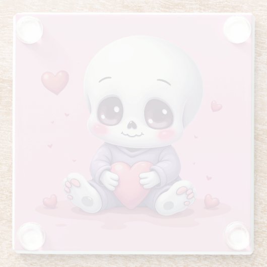 Kawaii Skeleton Holding Heart Glasuntersetzer (Rückseite)