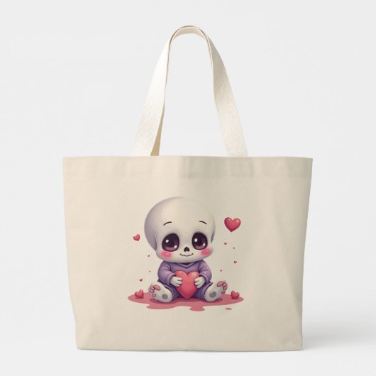 Kawaii Skeleton Holding Heart Jumbo Stoffbeutel (Rückseite)