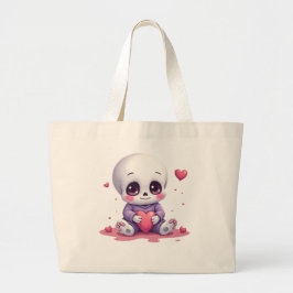 Kawaii Skeleton Holding Heart Jumbo Stoffbeutel