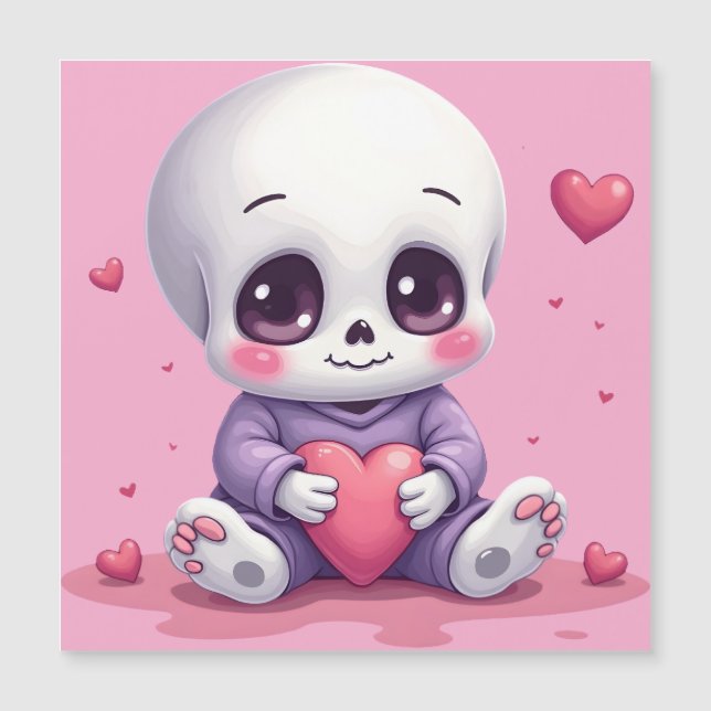 Kawaii Skeleton Holding Heart Magnetkarte (Vorderseite)