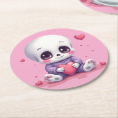 Kawaii Skeleton Holding Heart Runder Pappuntersetzer (Angewinkelt)