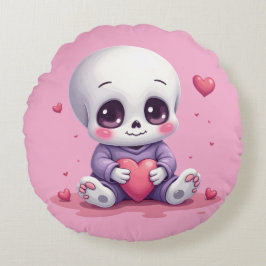 Kawaii Skeleton Holding Heart Rundes Kissen