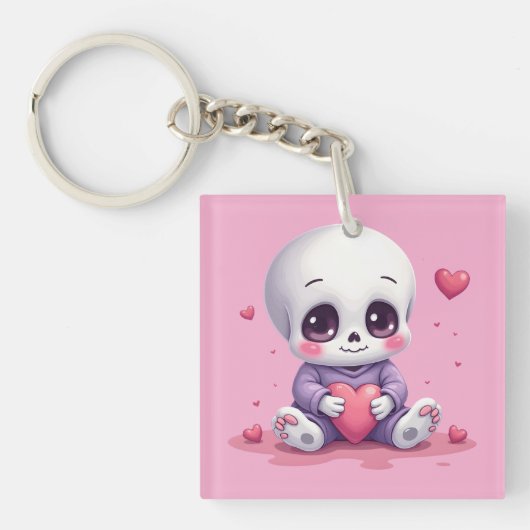 Kawaii Skeleton Holding Heart Schlüsselanhänger (Vorderseite)