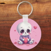 Kawaii Skeleton Holding Heart Schlüsselanhänger (Vorderseite)