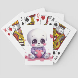 Kawaii Skeleton Holding Heart Spielkarten