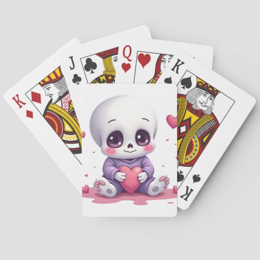 Kawaii Skeleton Holding Heart Spielkarten (Rückseite)