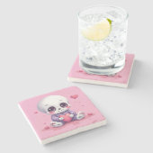 Kawaii Skeleton Holding Heart Steinuntersetzer (Seitenansicht)