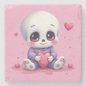 Kawaii Skeleton Holding Heart Steinuntersetzer (Vorderseite)