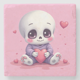 Kawaii Skeleton Holding Heart Steinuntersetzer