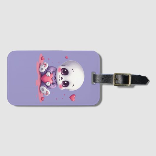 Kawaii-Skelett mit Herz Gepäckanhänger (Vorderseite (Horizontal))