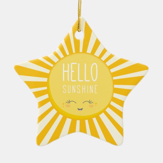 KAWAII SKY Hell kühn gelb lächelnd Sonne Keramikornament (Vorne)