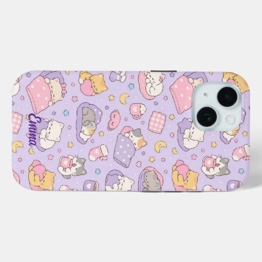 Kawaii Sleeping Cats Pattern Phone Case (Rückseite (Horizontal))