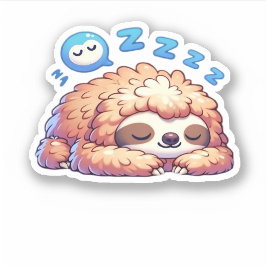 Kawaii Sleepy Sloth Napping Zzz Funny Lazy Animal Aufkleber (Vorderseite)