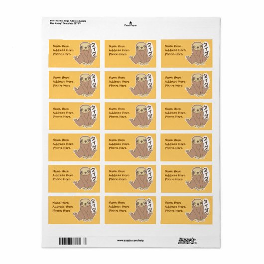 Kawaii Sloth Adressaufkleber (Vorne)