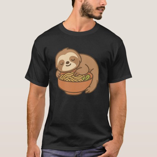 Kawaii Sloth Hugging Ramen - Cosy Noodle Lover T-Shirt (Vorderseite)