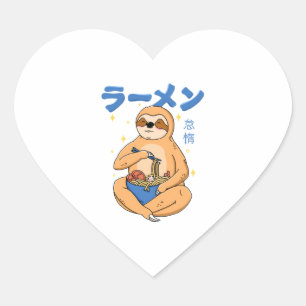 Kawaii Sloth Ramen Herz-Aufkleber