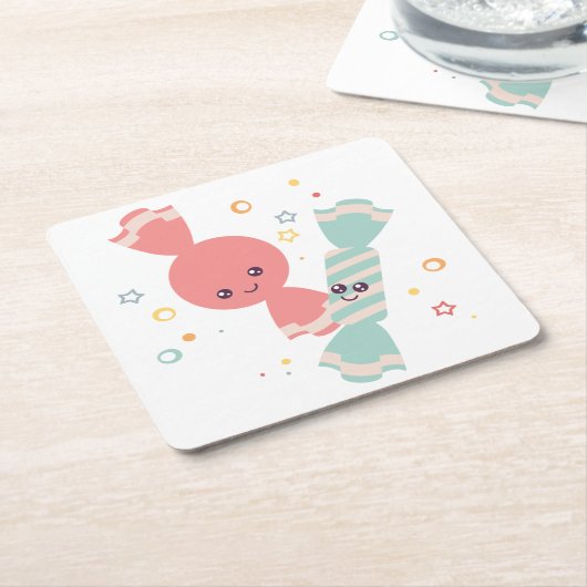 Kawaii Smiling Candy Sqaure Paper Untersetzer (angewinkelt)