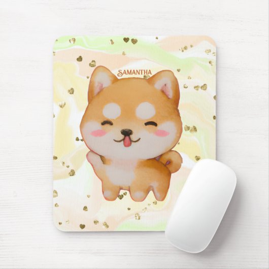 Kawaii Smiling Cartoon-Style Shiba Inu Mousepad (Mit Mouse)