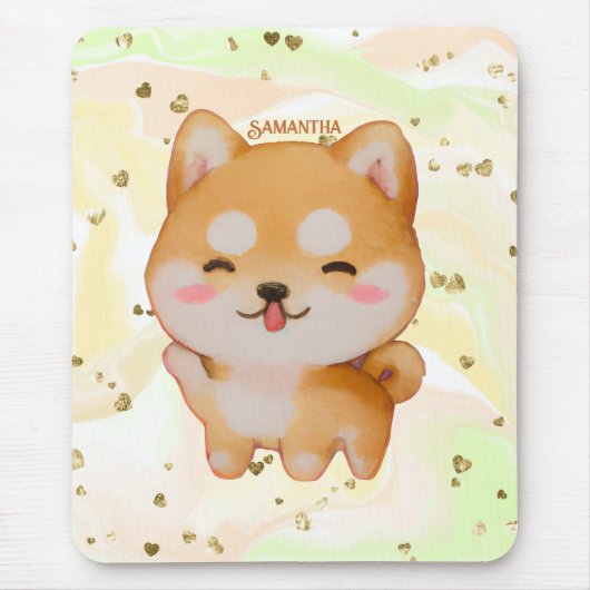 Kawaii Smiling Cartoon-Style Shiba Inu Mousepad (Vorne)