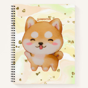 Kawaii Smiling Cartoon-Style Shiba Inu Notizblock