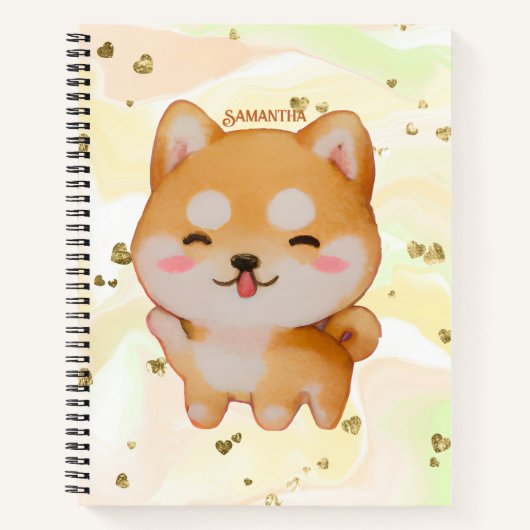 Kawaii Smiling Cartoon-Style Shiba Inu Notizblock (Vorderseite)