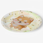 Kawaii Smiling Cartoon-Style Shiba Inu Pappteller (Schrägansicht)