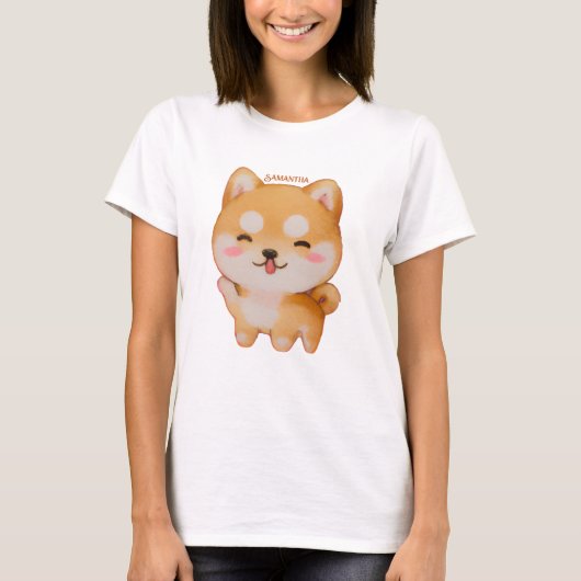 Kawaii Smiling Cartoon-Style Shiba Inu T-Shirt (Vorderseite)
