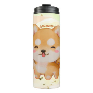 Kawaii Smiling Cartoon-Style Shiba Inu Thermosbecher