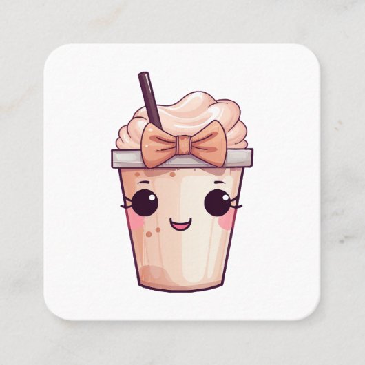 Kawaii Smiling Frappe Quadratische Visitenkarte (Vorderseite)