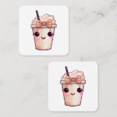 Kawaii Smiling Frappe Quadratische Visitenkarte (Vorne/Hinten)