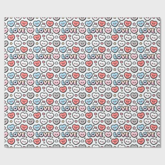 Kawaii Smiling Hearts Gradient LOVE Pattern Geschenkpapier (Flach)