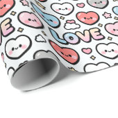 Kawaii Smiling Hearts Gradient LOVE Pattern Geschenkpapier (Rolleneckpunkt)