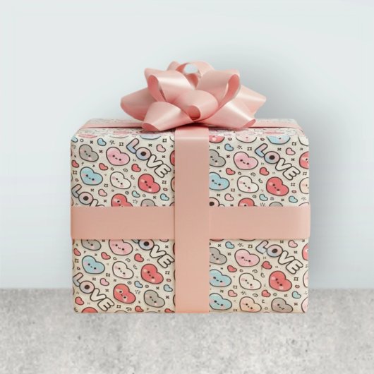 Kawaii Smiling Hearts Love Transparent Pattern Geschenkpapier