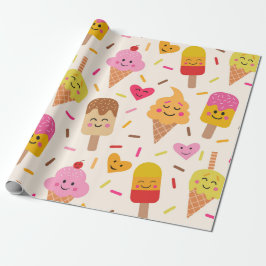 Kawaii Smiling Ice Creme Kindergeburtstag Geschenkpapier