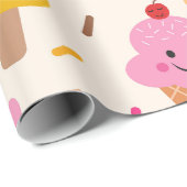 Kawaii Smiling Ice Creme Kindergeburtstag Geschenkpapier (Rolleneckpunkt)
