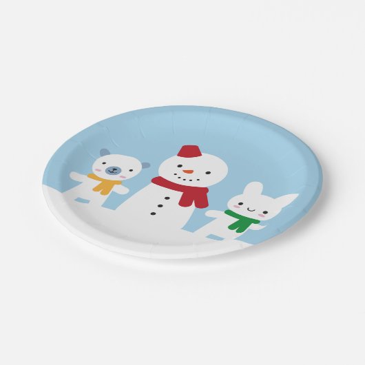 Kawaii Snow Day with Bunny & Bear Pappteller (Schrägansicht)