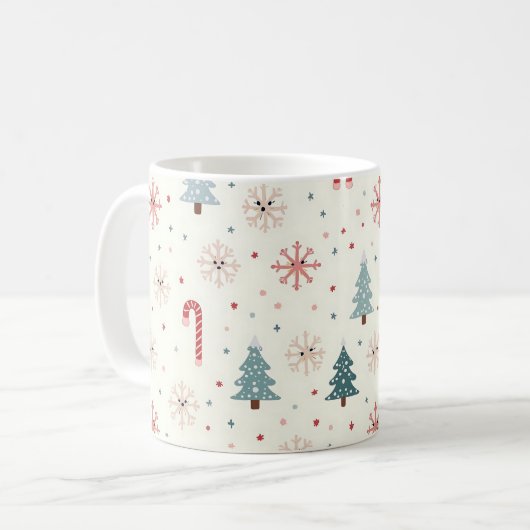 Kawaii-Snowflakes-Muster Kaffeetasse (Vorderseite Links)